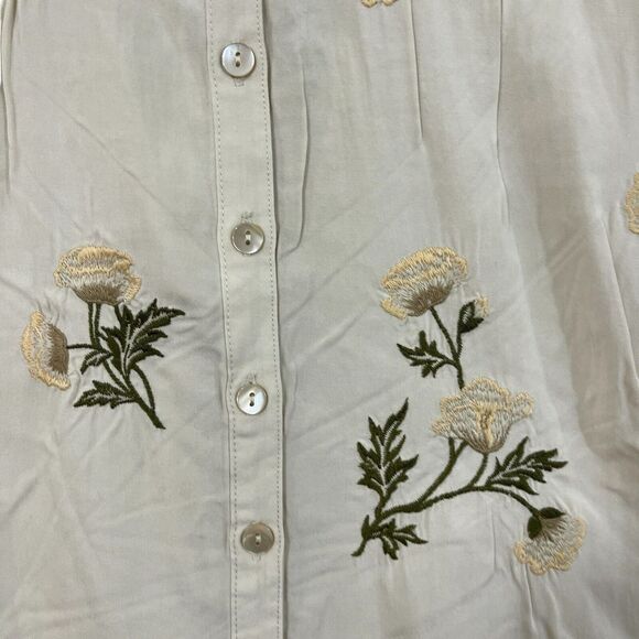 J Jill Large Embroidered Woven Front Shirt Button Front Long Sleeve Beige Womens - Picture 11 of 14